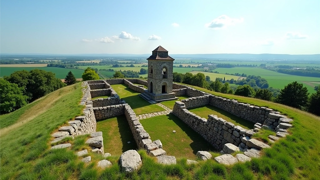 Senos cerkvės griuvėsiai ant kalvos su geologinio maršruto pradžios ženklu